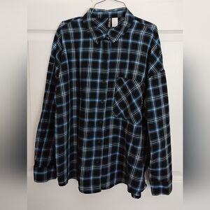 H&M Divided Black and Blue Plaid Button-Up Shirt For Women